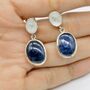 Blue Sapphire, Moonstone Sterling Silver Earrings, thumbnail 6 of 7