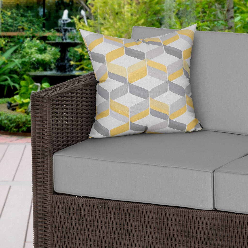 Grey Retro Geometric Water Resistant Outdoor Cushion By MBT Studio