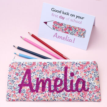 Personalised Liberty Pencil Case And Card First Day Of School Gift, 3 of 8