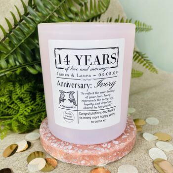 Personalised 14th Ivory Anniversary Meaning Candle, 4 of 11