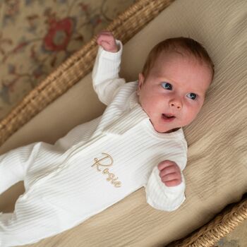 Personalised Baby Zip Sleepsuit, 7 of 9