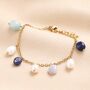 Semi Precious Blue Bead And Pearl Charm Bracelet In Gold, thumbnail 1 of 3