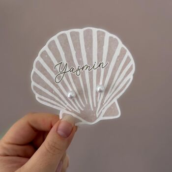 Personalised Pearl Earrings On Seashell Display Card, 2 of 3