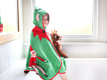 Personalised Christmas Elf Bamboo Soft Hooded Towel, 4 of 9
