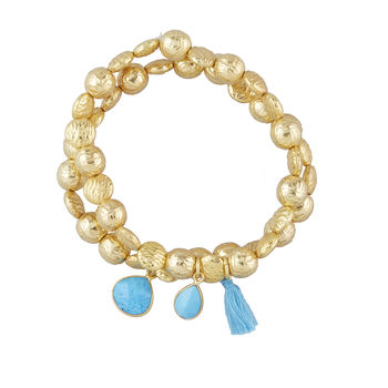 Goa Gold Plated Nuggets Bracelet Set With Gemstone, 4 of 7
