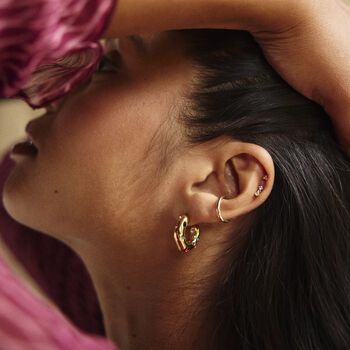 Non Tarnish Chunky Hoop Earrings With Colourful Gems, 2 of 9