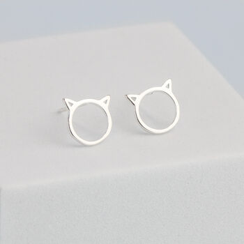 Sterling Silver Cat Head Stud Earrings, 4 of 5