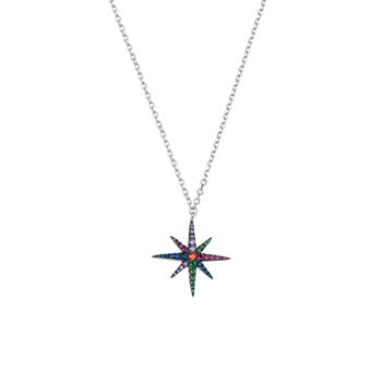 Sterling Silver Rainbow Starburst Necklace, 2 of 5