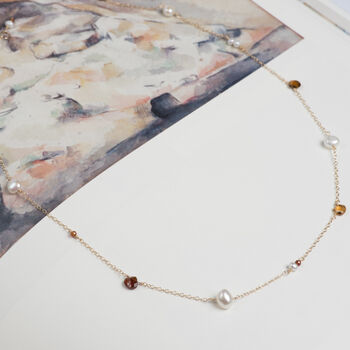 Dainty Tourmaline Garnet And Pearls Chain Necklace, 2 of 11