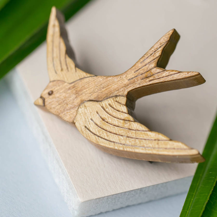 Vintage wooden bird brooch