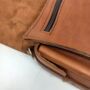 Small Leather Crossbody Satchel Handheld Handbag Caramel Tan Light Brown With Side Pockets, thumbnail 7 of 9