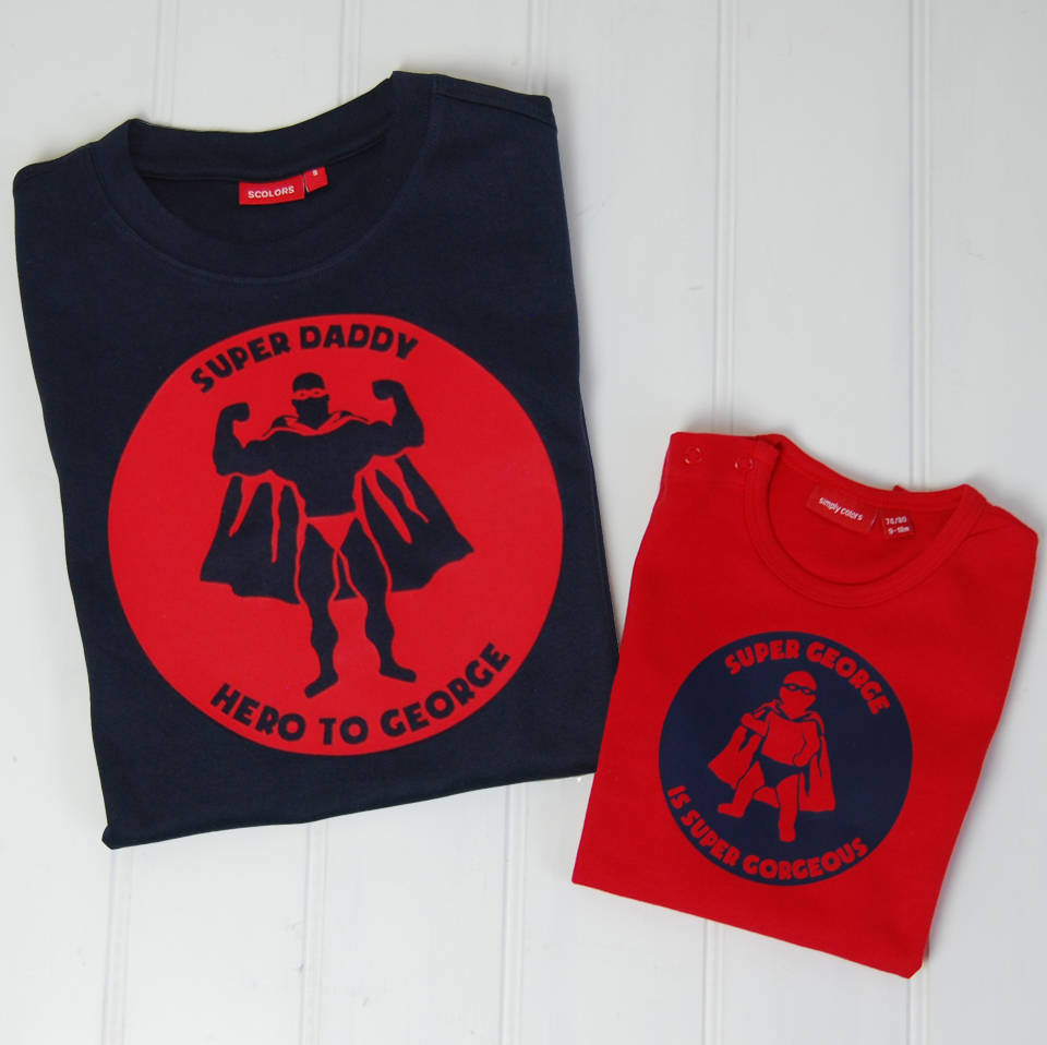 Personalised Dad And Child Superhero T Shirt Set By Simply Colors