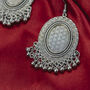 Silver Plated Victorian Oval Dangle Ghungroo Earring, thumbnail 7 of 8