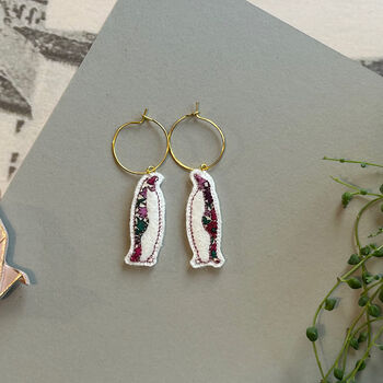 Penguin Head Up Liberty Print Embroidered Earrings, 2 of 4