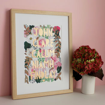 Personalised Family Blush Florals Papercut Print, 5 of 9