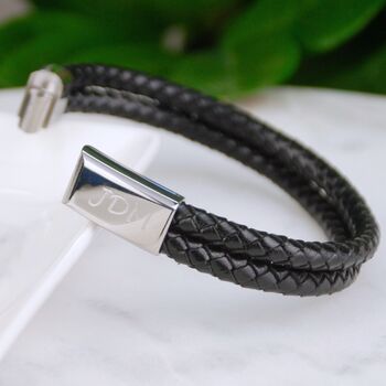 Personalised Men's Double Leather Plait Bracelet, 4 of 11