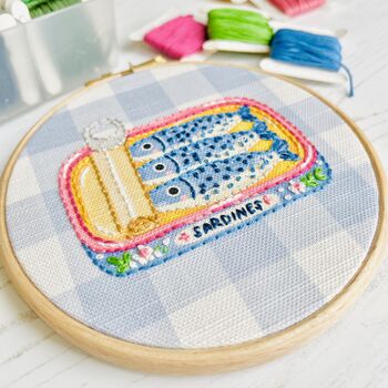 Sardines Embroidery Hoop Kit, 3 of 4