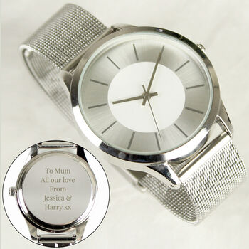Personalised Silver With Mesh Style Strap Watch, 2 of 6