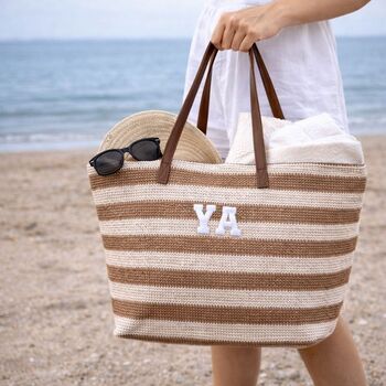 Personalised Beige Brown Stripe Tote Beach Bag, 3 of 4