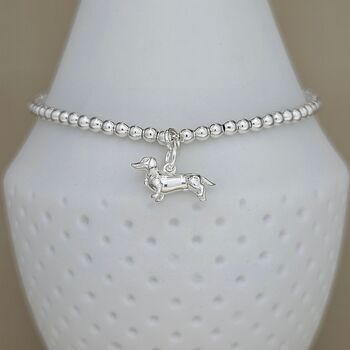 Sterling Silver Bead Bracelet With Dachshund Charm, 2 of 4