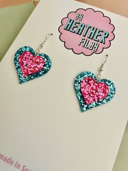 Candy Crush Pink And Blue Heart Glitter Resin Stud Earrings, 4 of 4