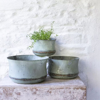 Vintage Style Turquoise Iron Planters, 2 of 8