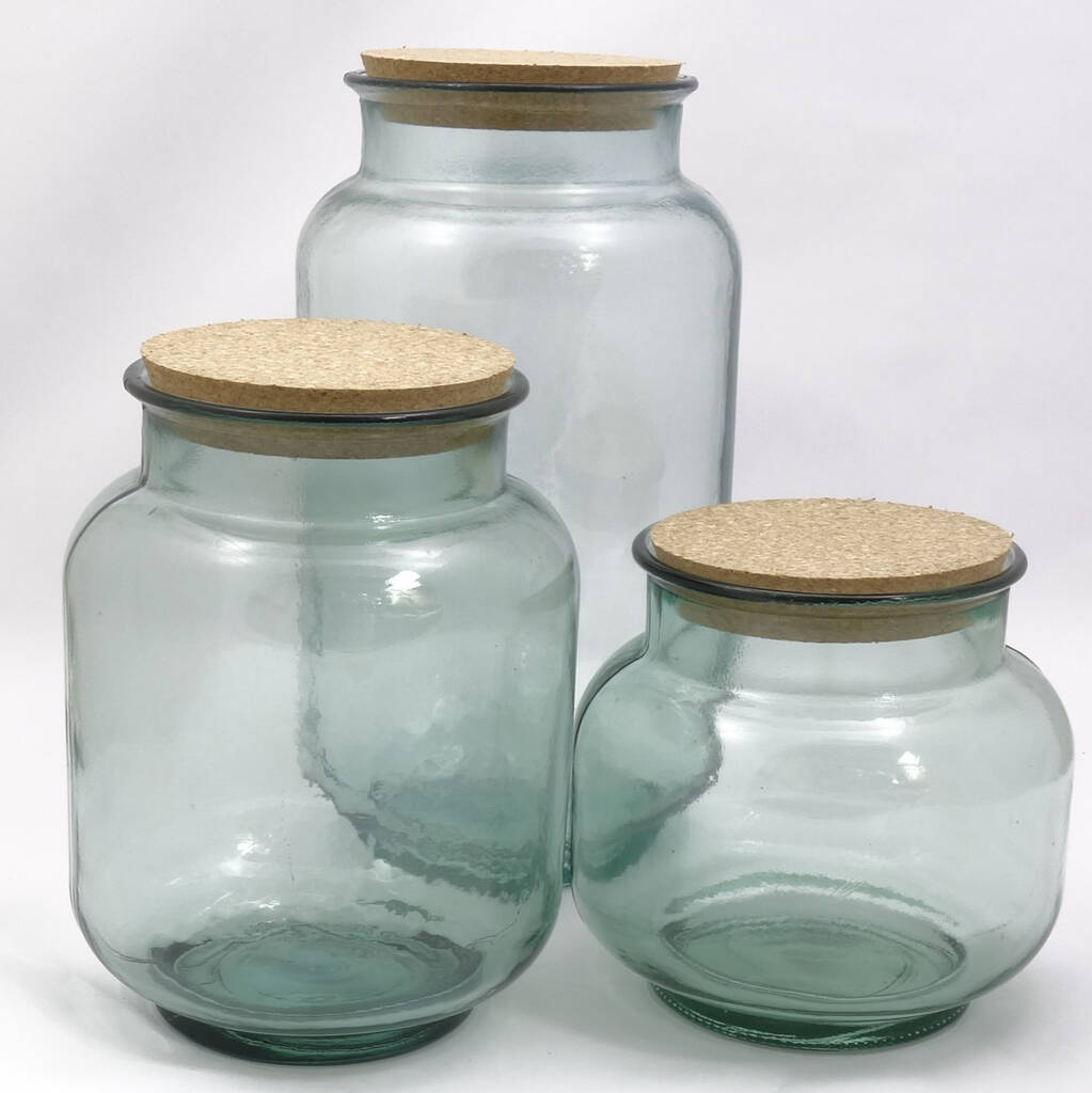 Recycled Glass Jars Hurricane Or Storage Cork Lids By The Recycled