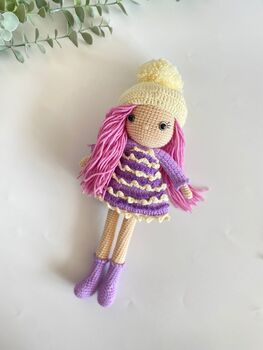 Handmade Pink Hair Crochet Doll With A Hat, 10 of 12