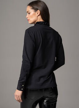 Katiana Black Frill Neckline Cotton Jersey Shirt, 2 of 4