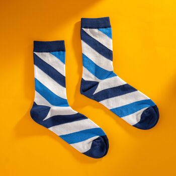 Blue And White Striped Men's Egyptian Cotton Socks, 4 of 4