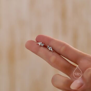 Tiny Bat Wing Stud Earrings In Sterling Silver, 8 of 12