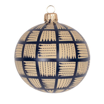 Christmas Lines Glass Bauble Navy On Taupe, 8cm, 2 of 2