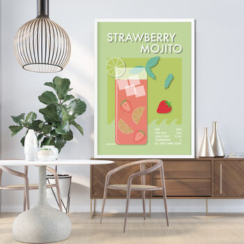 Strawberry Mojito Cocktail Print Four Colour Options, 7 of 8