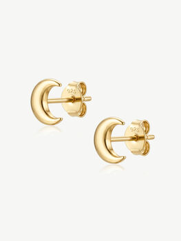 Gold Or Silver Crescent Moon Stud Earrings, 2 of 6