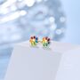 Sterling Silver Rainbow Flower 18 G Screw Back Earrings With Ball Backs, thumbnail 2 of 12