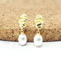 Gold Plated Twisted Synthetic Pearl Stud Earrings, thumbnail 1 of 3