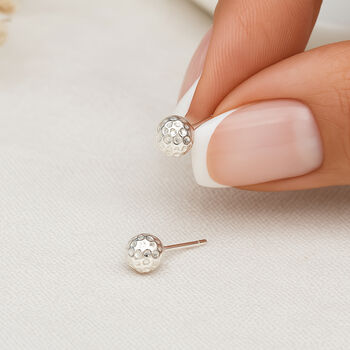 Sterling Silver Hammered Ball Stud Earrings – 6mm, 3 of 9