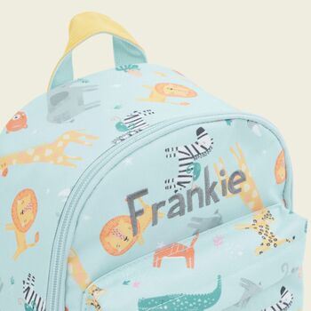 Personalised Blue Safari Mini Backpack With Compartment, 2 of 7
