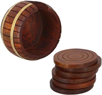 Wooden Tea Coaster With Stand Barrel Shape, 4 of 6