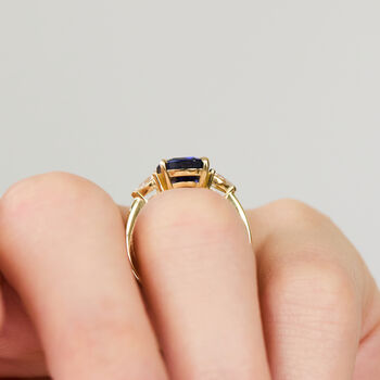 Sri Lankan Blue Sapphire Trilogy Engagement Ring, 4 of 4