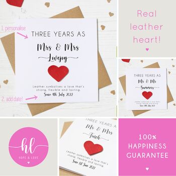 Personalised 3rd Anniversary Card With Leather Heart, 2 of 8