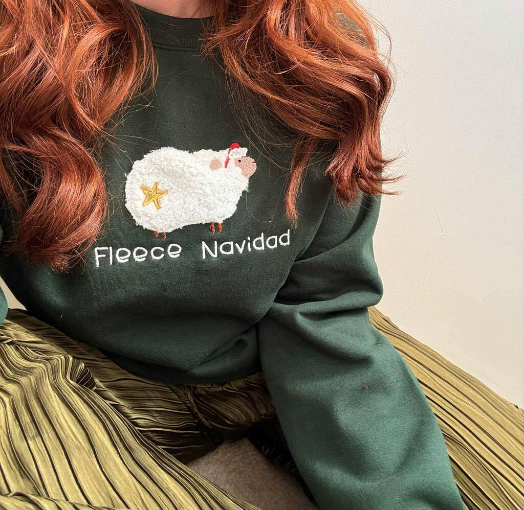 Fleece Navidad Embroidered Woolie Sheep Christmas Jumper