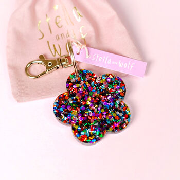 Rainbow Glitter Flower Mirror Keyring, 5 of 8