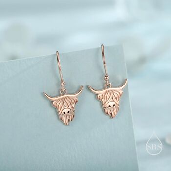 Highland Cow Drop Dangling Earrings In Sterling Silver, 7 of 11