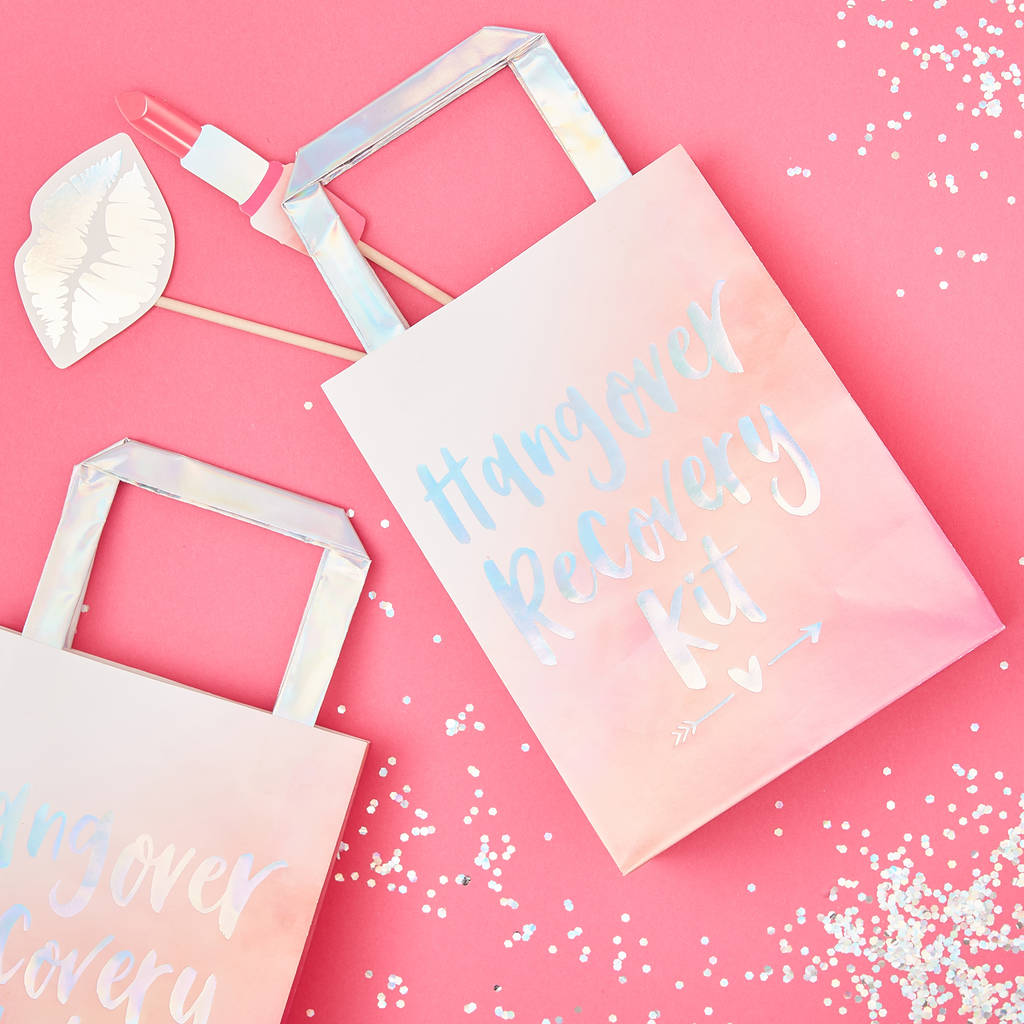 Iridescent Foiled Hangover Recovery Hen Party Bags, 1 of 3