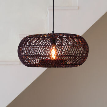 Large Hand Woven Oval Bamboo Pendant Light Shade, 5 of 8