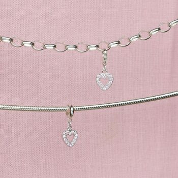 Sterling Silver Pink Crystal Heart Charm, 2 of 7