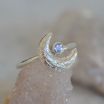Crescent Moon Silver Moonstone Ring, 6 of 9