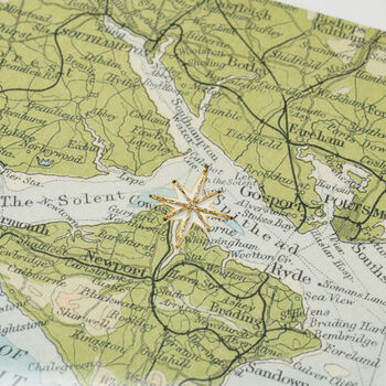 Personalised Vintage Map Picture With Hand Stitched Star, 6 of 6
