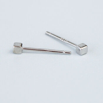 Sterling Silver Tiny Simple Cube Stud Earrings, 3 of 4